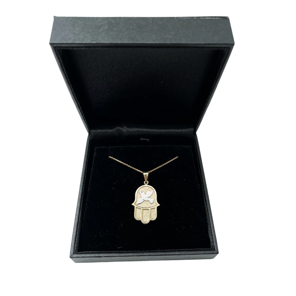 Dove Hamsa Pendant in 14k Gold Florentine - Image 3
