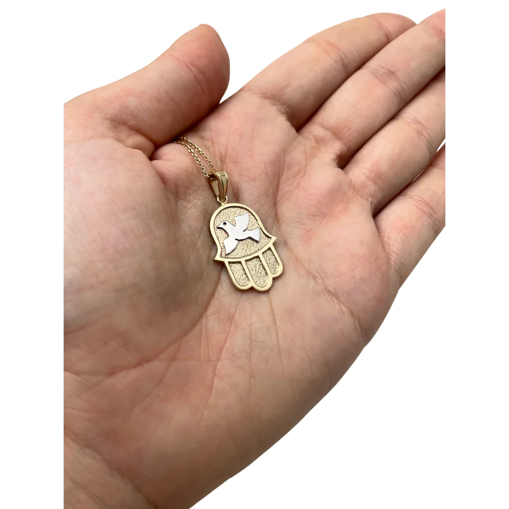 Dove Hamsa Pendant in 14k Gold Florentine - Image 5