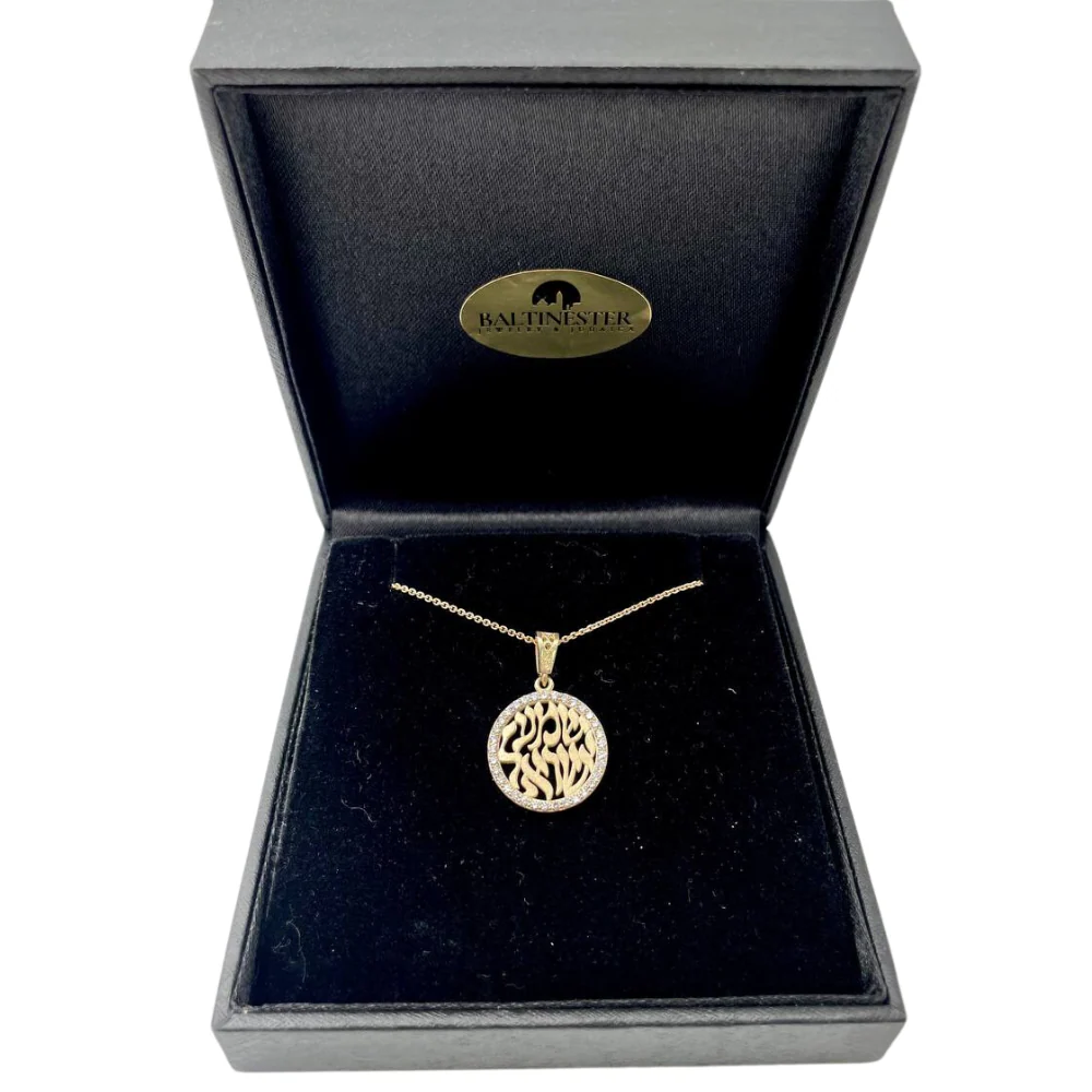 Diamond Shema Israel Pendant in 14K Gold - Image 3