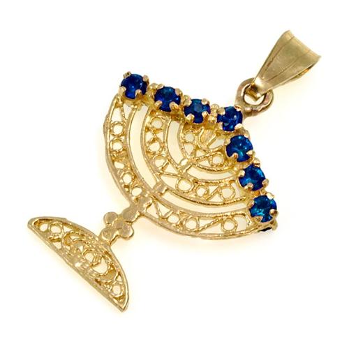 14k Gold and Precious Stones Reversible Menorah Pendant - Image 2