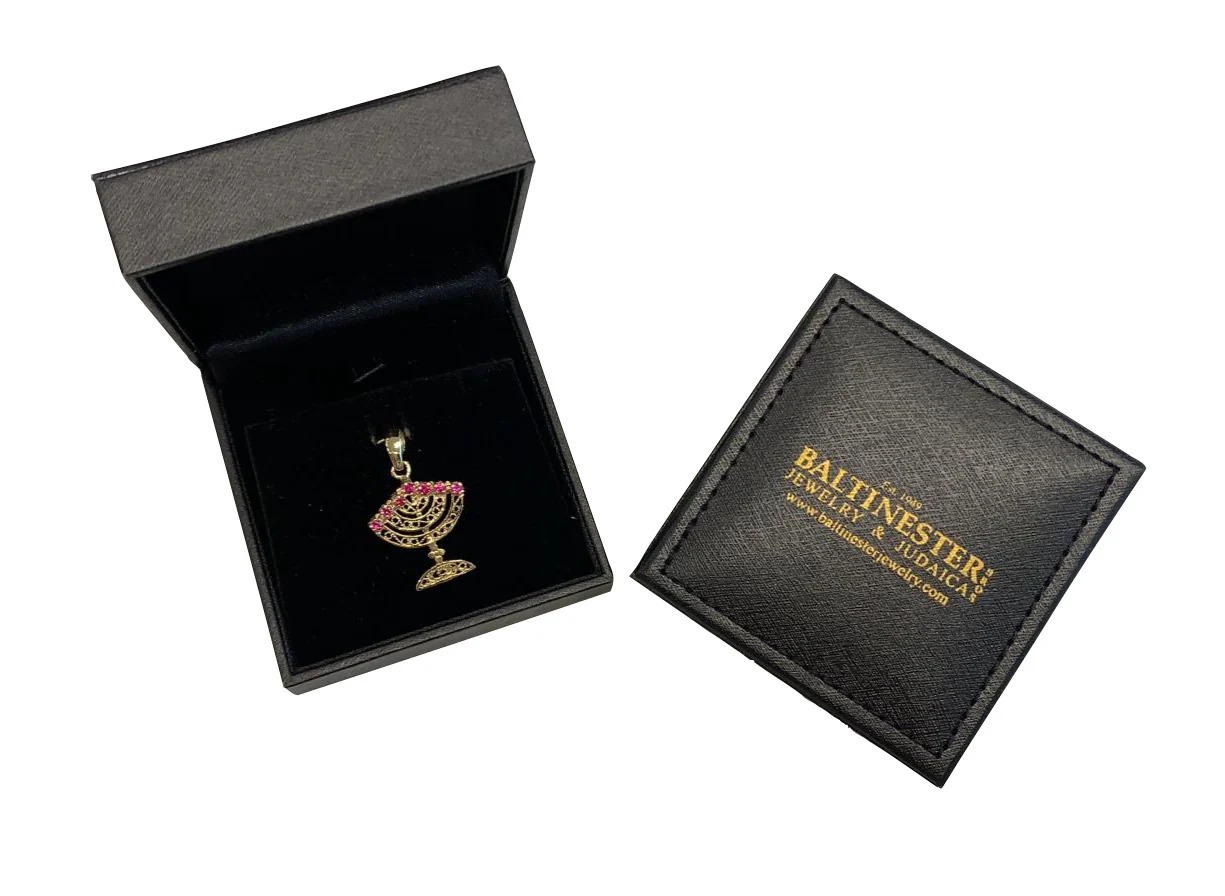 14k Gold and Precious Stones Reversible Menorah Pendant - Image 5