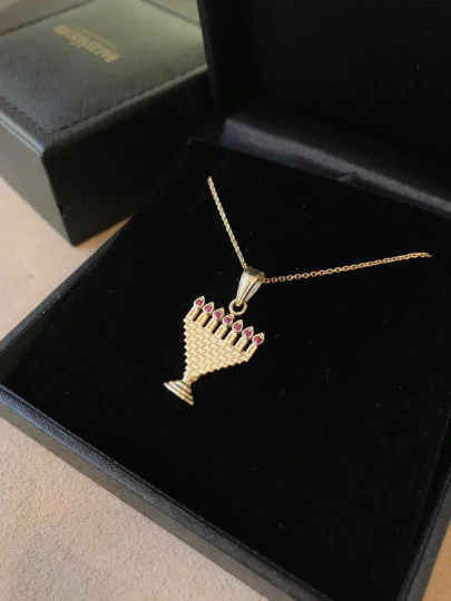 Kotel Menorah Pendant in 14k Gold Ruby - Image 5