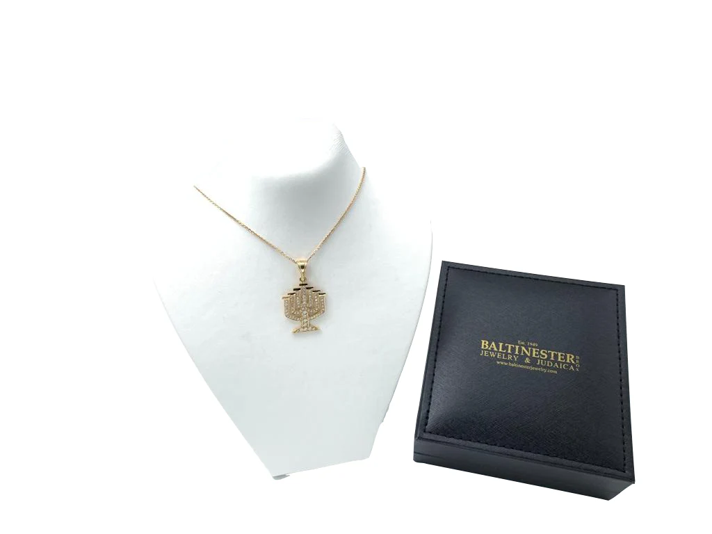 14k Gold Diamond Leveled Menorah Pendant - Image 4