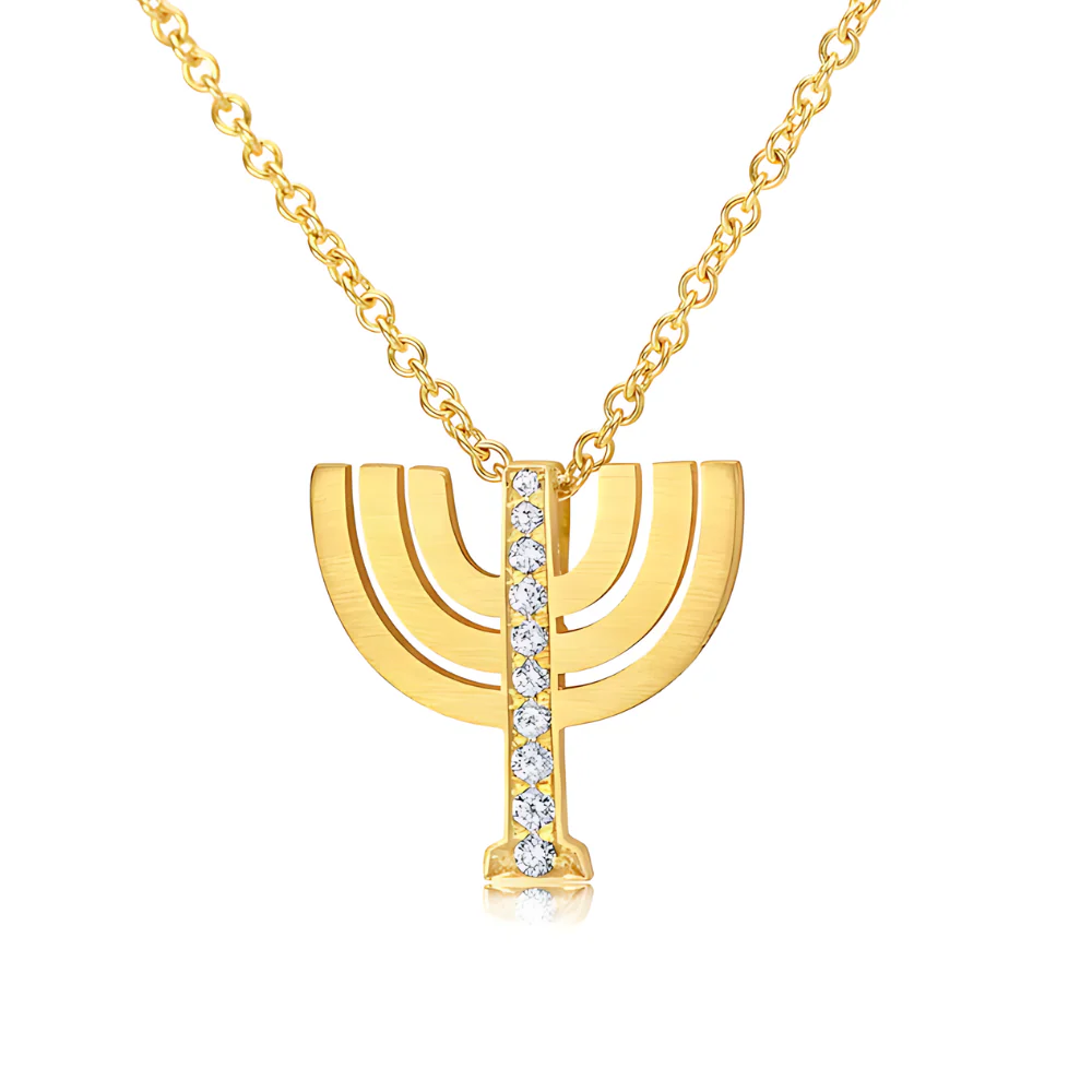 Diamond Menorah Pendant in 18K Gold - Image 2