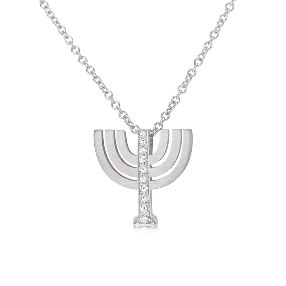 Diamond Menorah Pendant in 18K Gold - Image 4