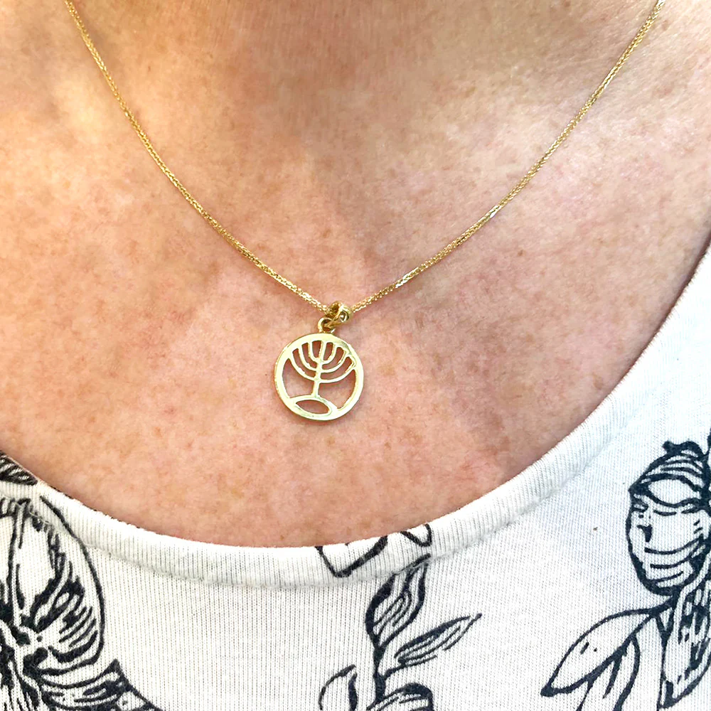 Round 14k Gold Menorah Pendant - Image 2