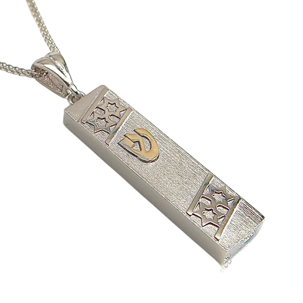 Mezuzah Pendant with Shin and Star of David in 14K Gold - Image 3