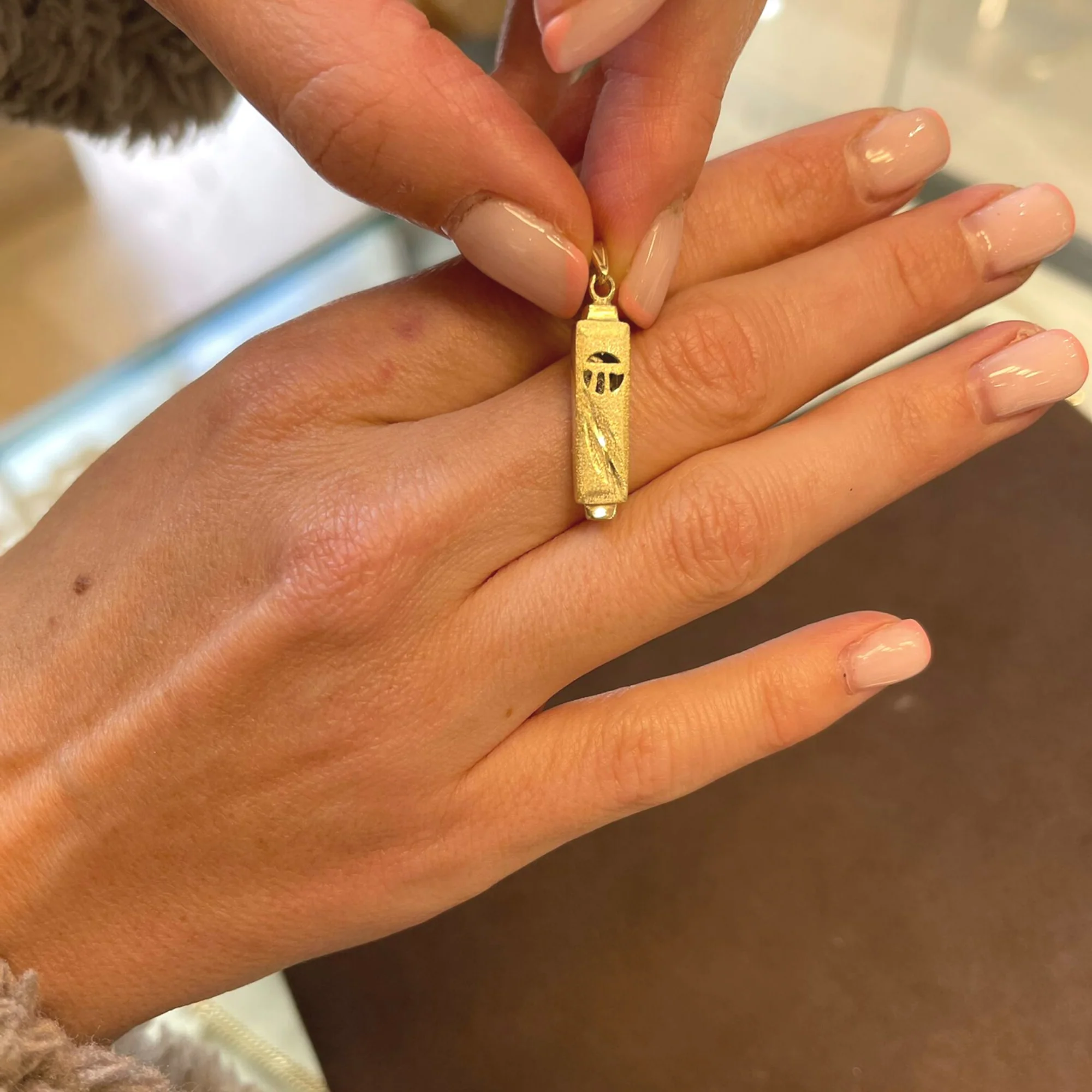 14k Gold Mezuzah Chai Pendant - Image 5