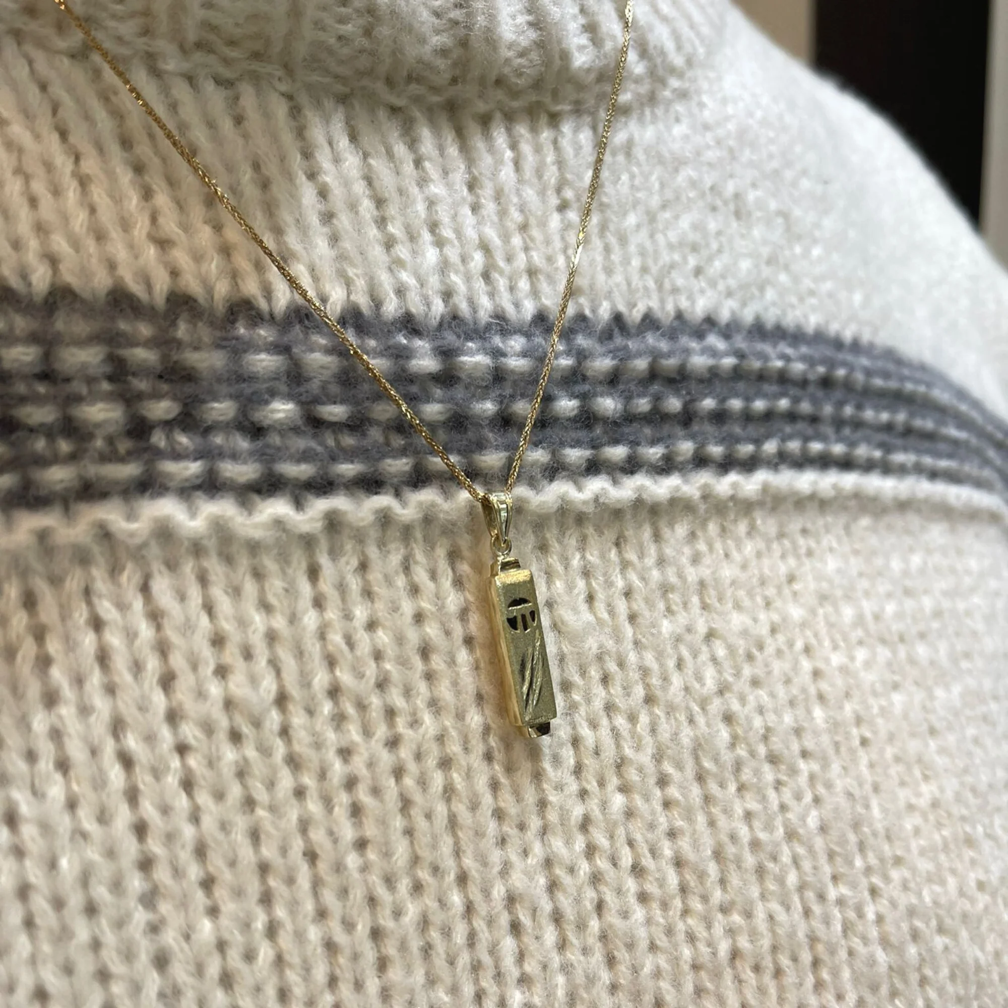 14k Gold Mezuzah Chai Pendant - Image 7