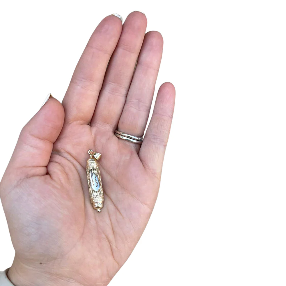 14K Gold Filigree Mezuzah Pendant - Image 3