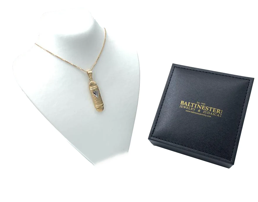 14k Gold Hammered Round Mezuzah Pendant - Image 6