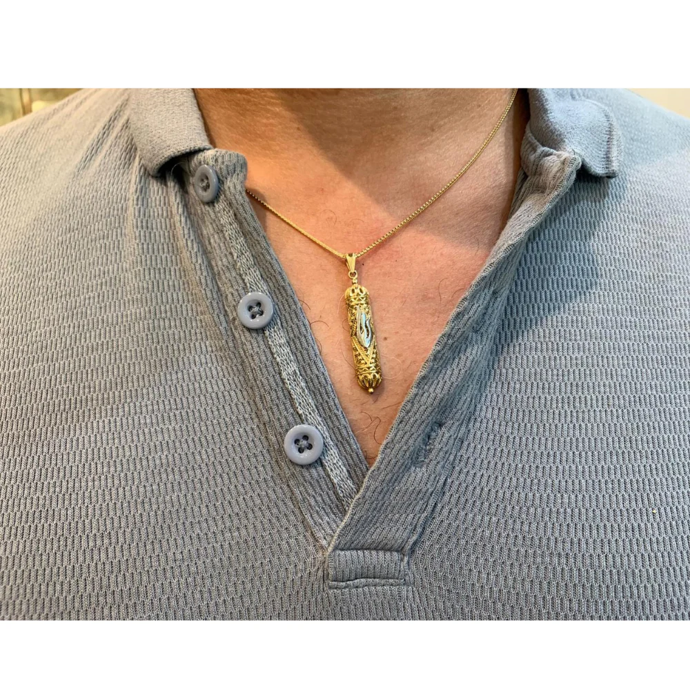 14k Gold Two Tone Filigree Mezuzah Pendant - Image 3