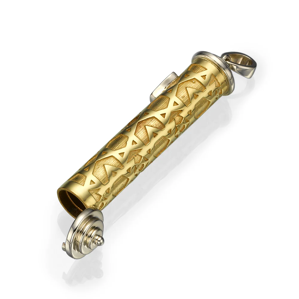 14K Two Tone Gold Star of David Design Mezuzah Pendant - Image 2