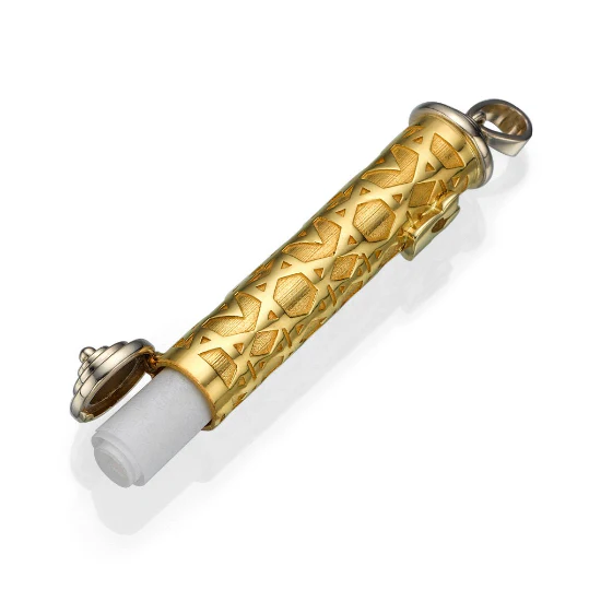 14K Two Tone Gold Star of David Design Mezuzah Pendant - Image 3