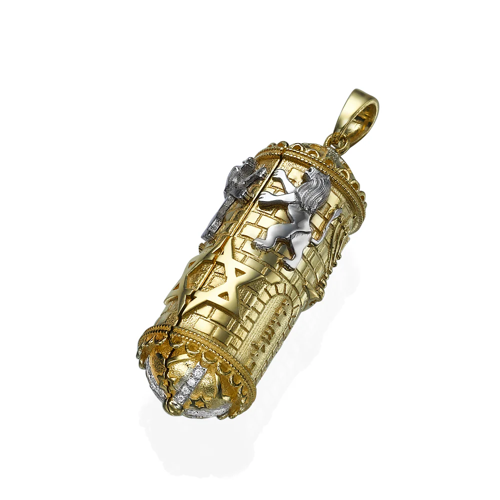 Lion of Judah Torah Pendant in 14k Gold and Diamonds