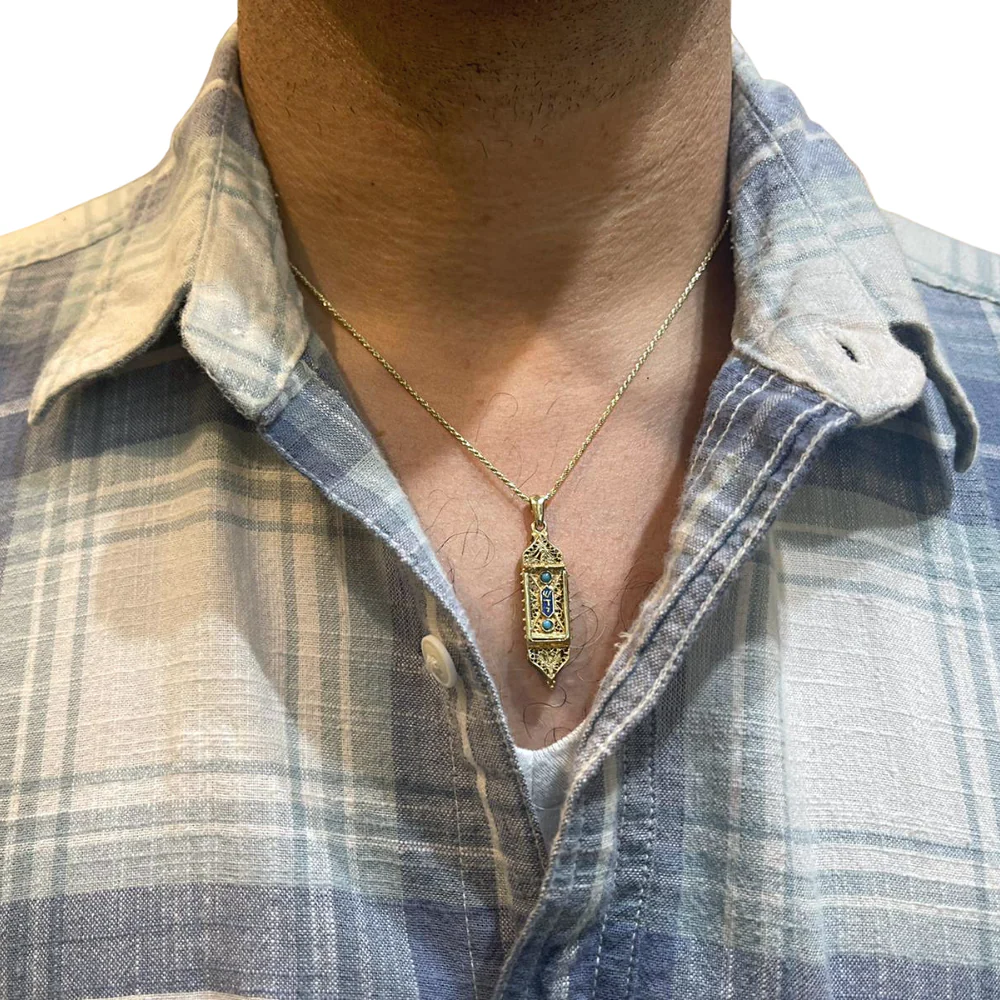 14K Gold Filigree Torah Mezuzah Pendant - Image 3
