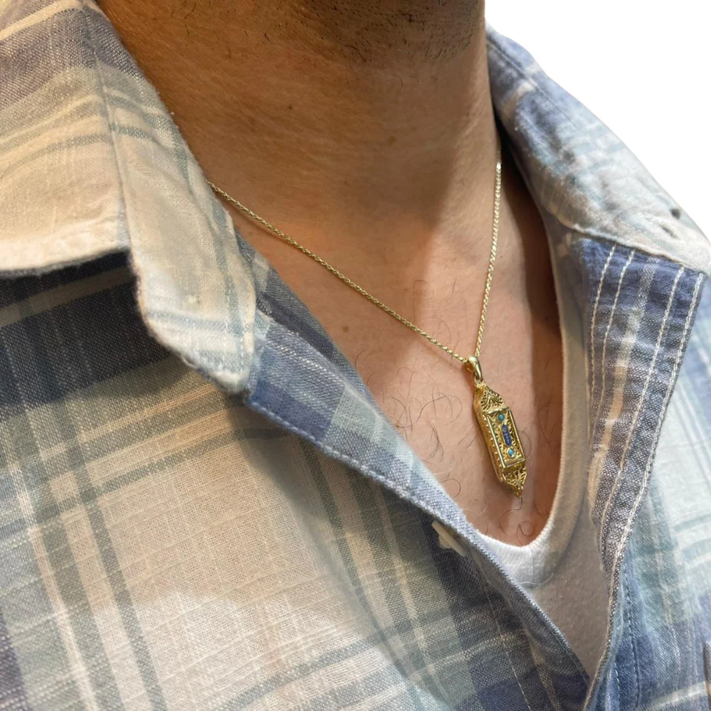 14K Gold Filigree Torah Mezuzah Pendant - Image 4