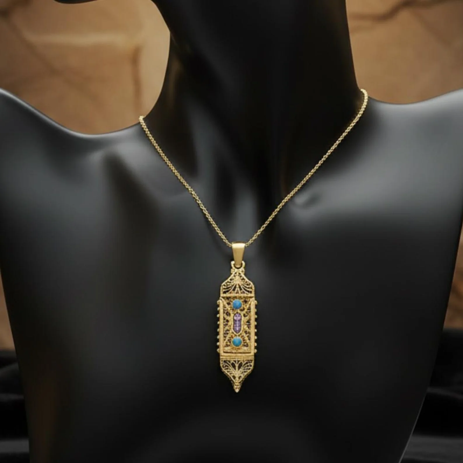 14K Gold Filigree Torah Mezuzah Pendant - Image 8