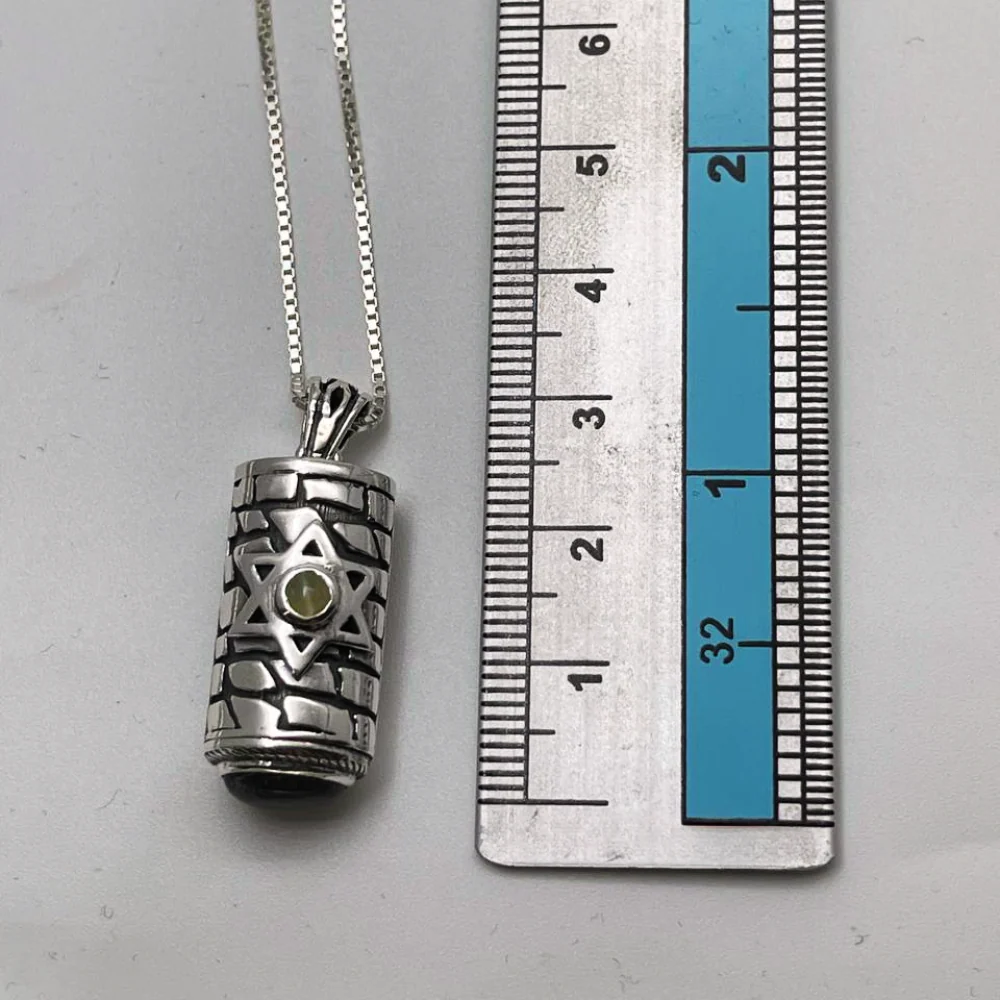 Sterling Silver Star of David Mezuzah Pendant Necklace with Garnet and Chrysoberyl Stones - Image 8