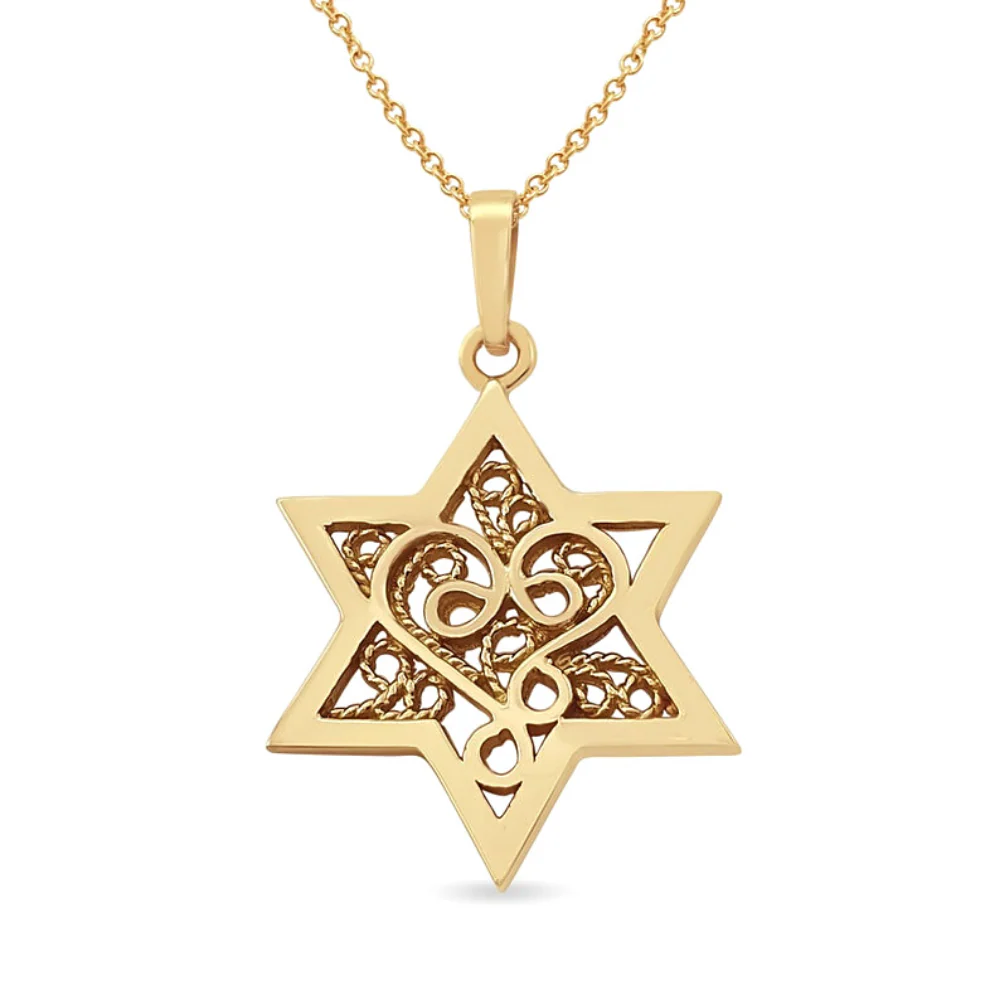 Star of David Pendant in 14k Gold with Filigree Work - Image 2