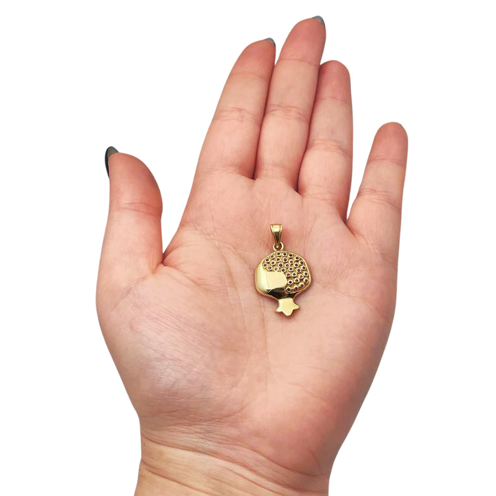 14k Gold and Ruby Pomegranate Jewish Pendant - Image 3