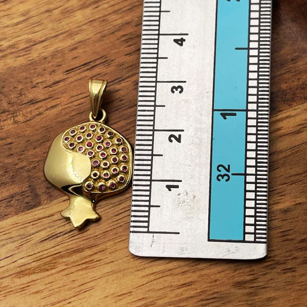 14k Gold and Ruby Pomegranate Jewish Pendant - Image 6