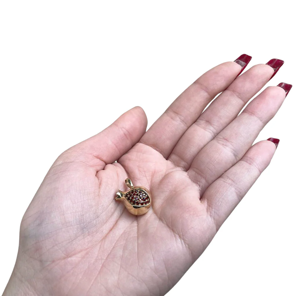 Garnet Pomegranate Pendant in 14k Yellow Gold - Image 5