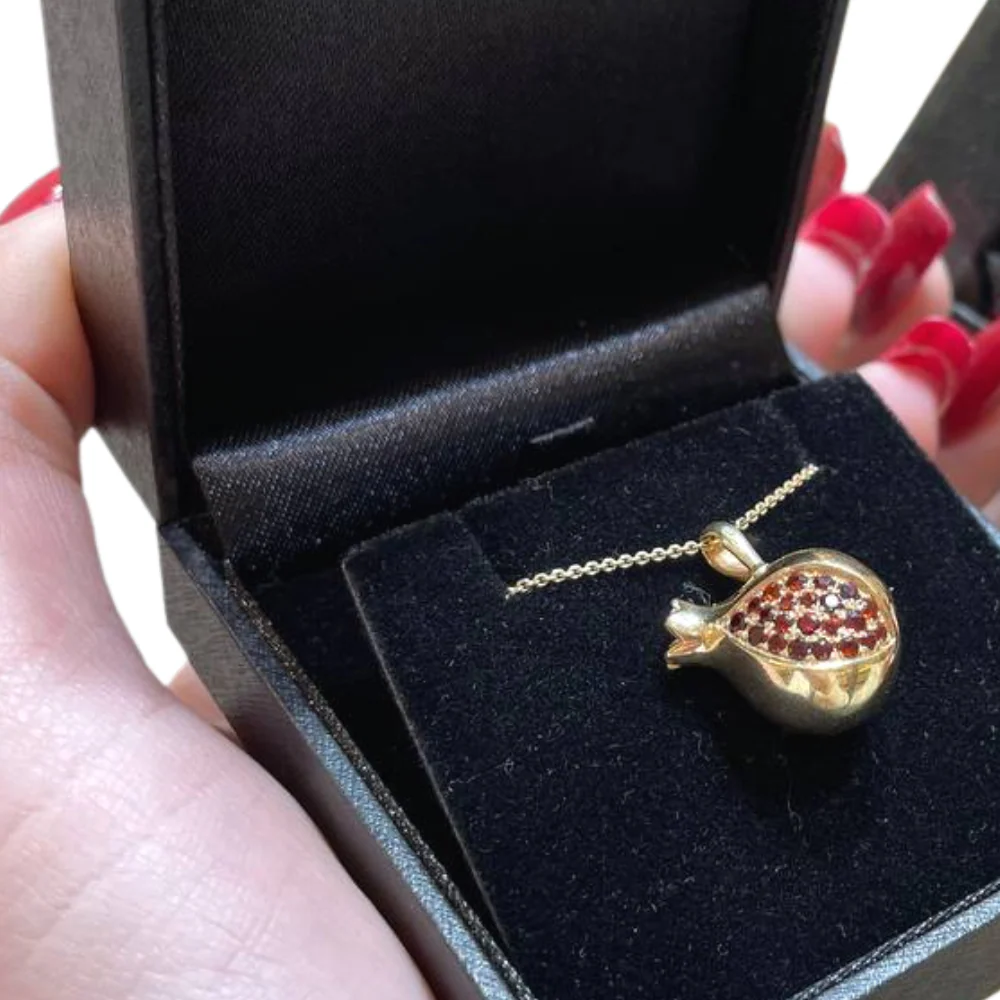 Garnet Pomegranate Pendant in 14k Yellow Gold - Image 6