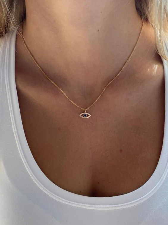 Evil Eye Pendant 18k Yellow Gold Diamond and Sapphire Chain Set - Image 3