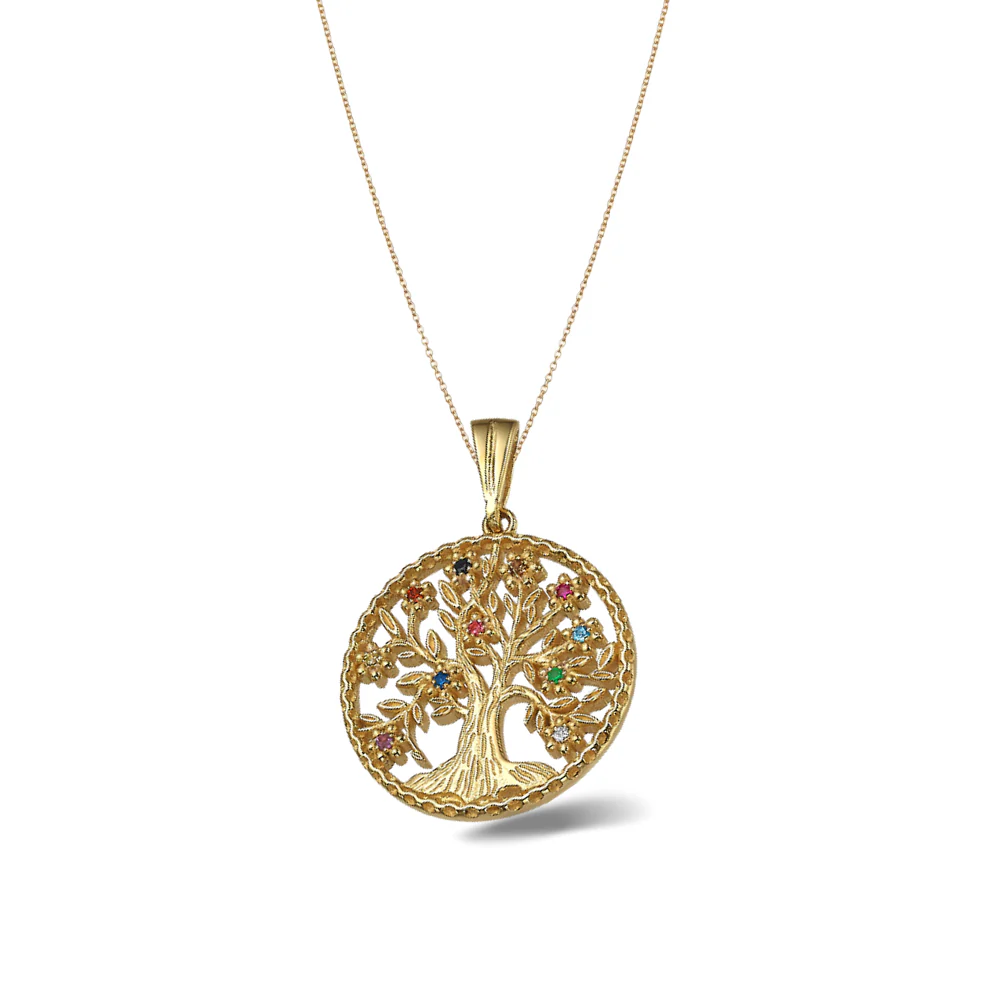 Tree of Life Pendant in 14K Gold with Semiprecious Stones - Image 4