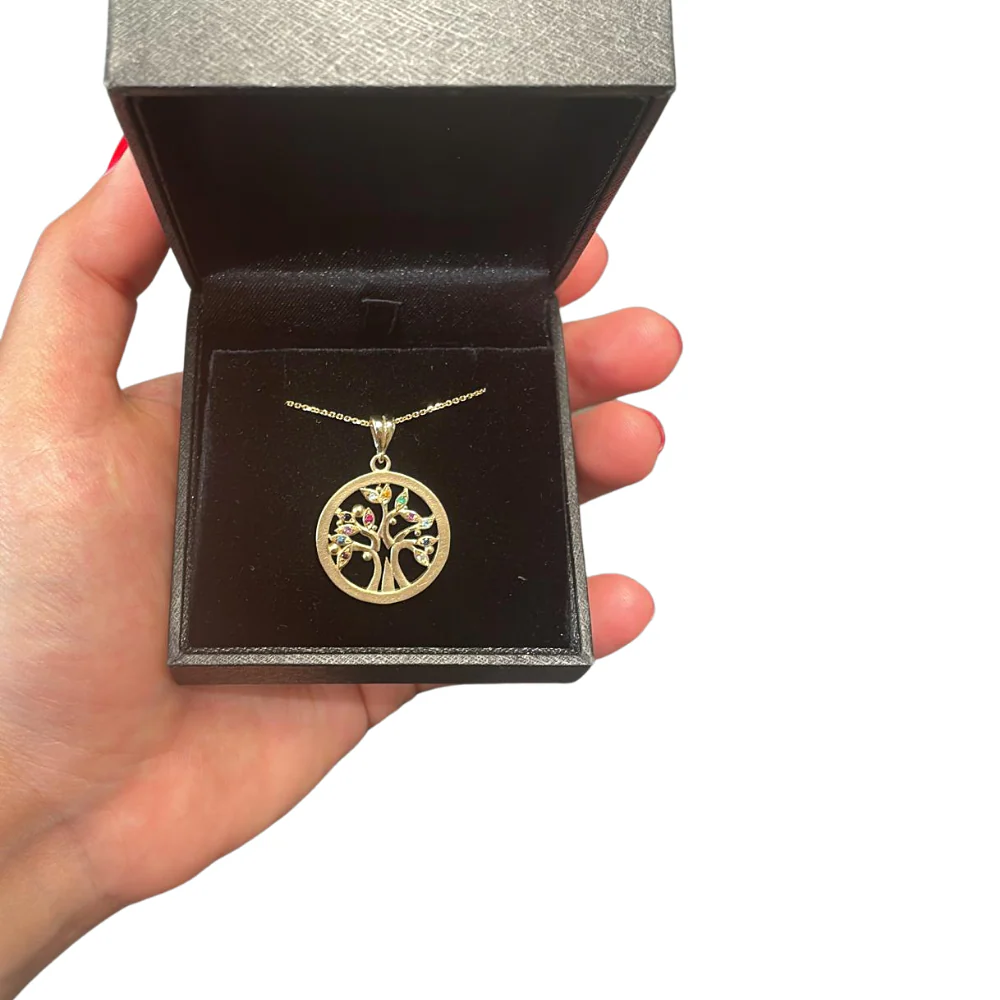 Colorful Tree of Life Pendant in 14K Gold with Semiprecious Stones - Image 3