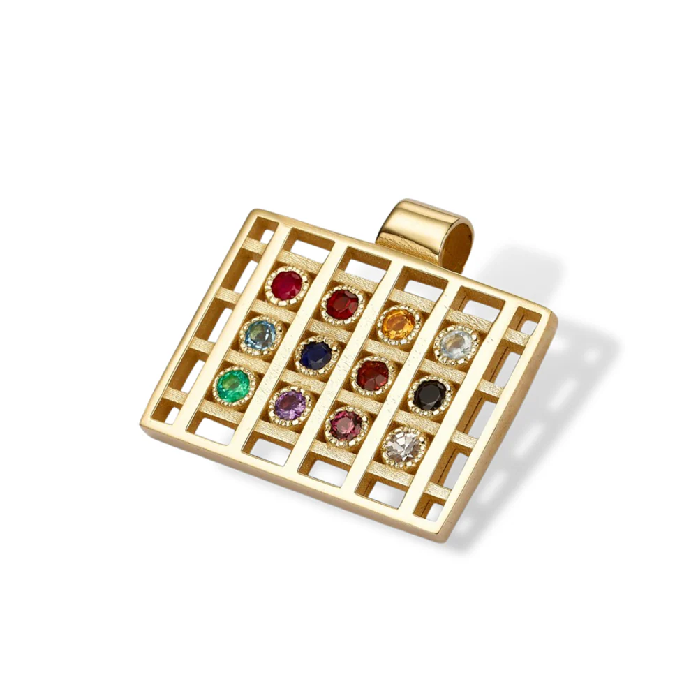 Hoshen Pendant with Diamond and Gemstones in 14k Gold