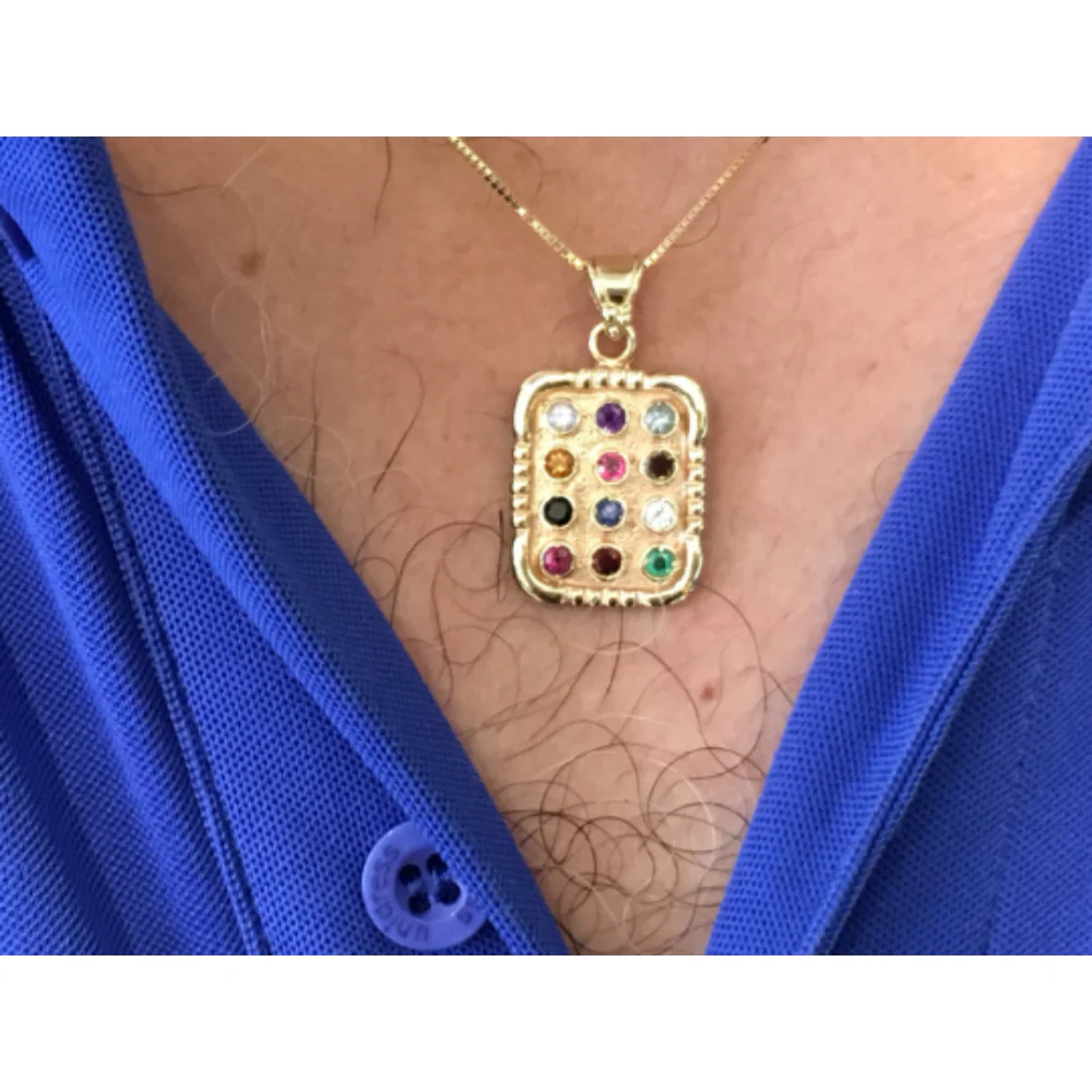 Beaded Bail 14K Yellow Gold and Precious Stones Large Hoshen Pendant - Image 4