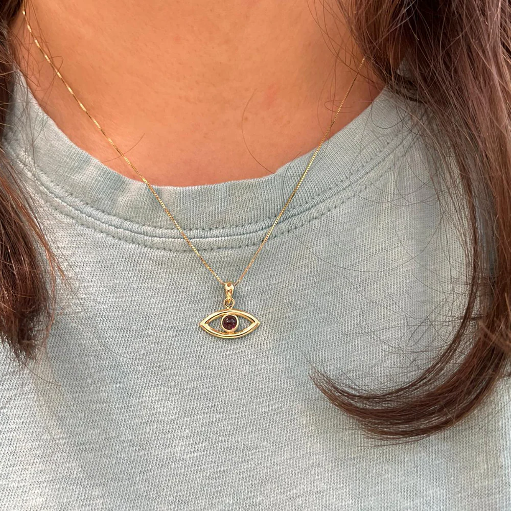 Evil Eye Pendant in 14k Gold with Garnet - Image 7