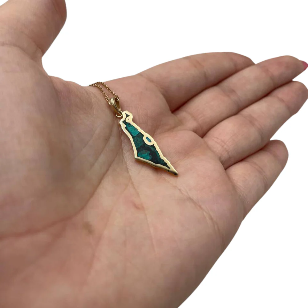 Map of Israel Pendant with Eilat Stone in 14K Gold - Image 3