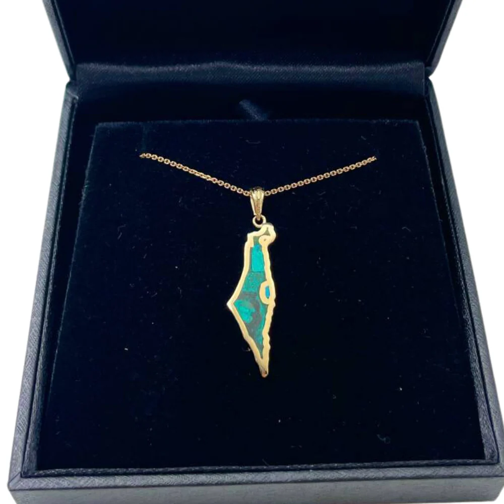 Map of Israel Pendant with Eilat Stone in 14K Gold - Image 4