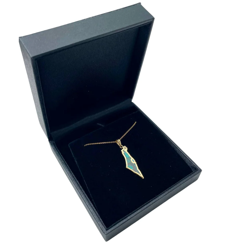 Map of Israel Pendant with Eilat Stone in 14K Gold - Image 5