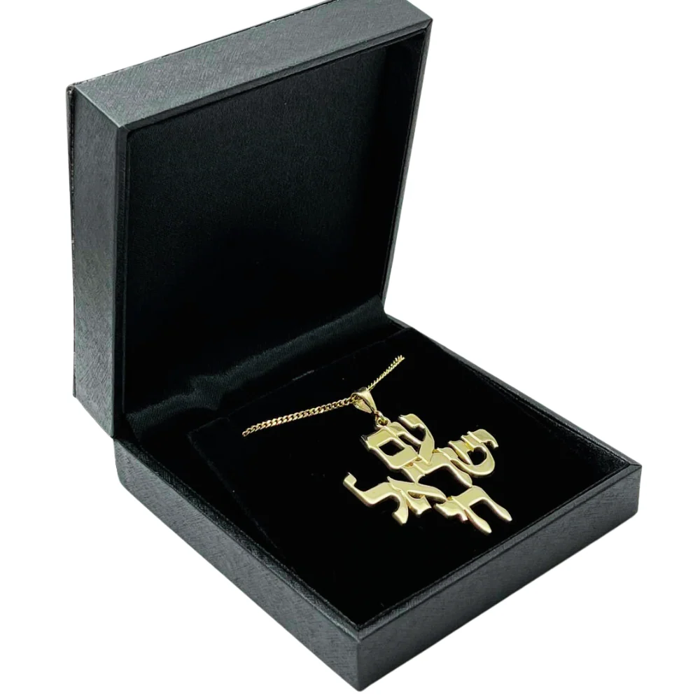 Am Israel Chai Pendant in 14K Gold - Large - Image 3