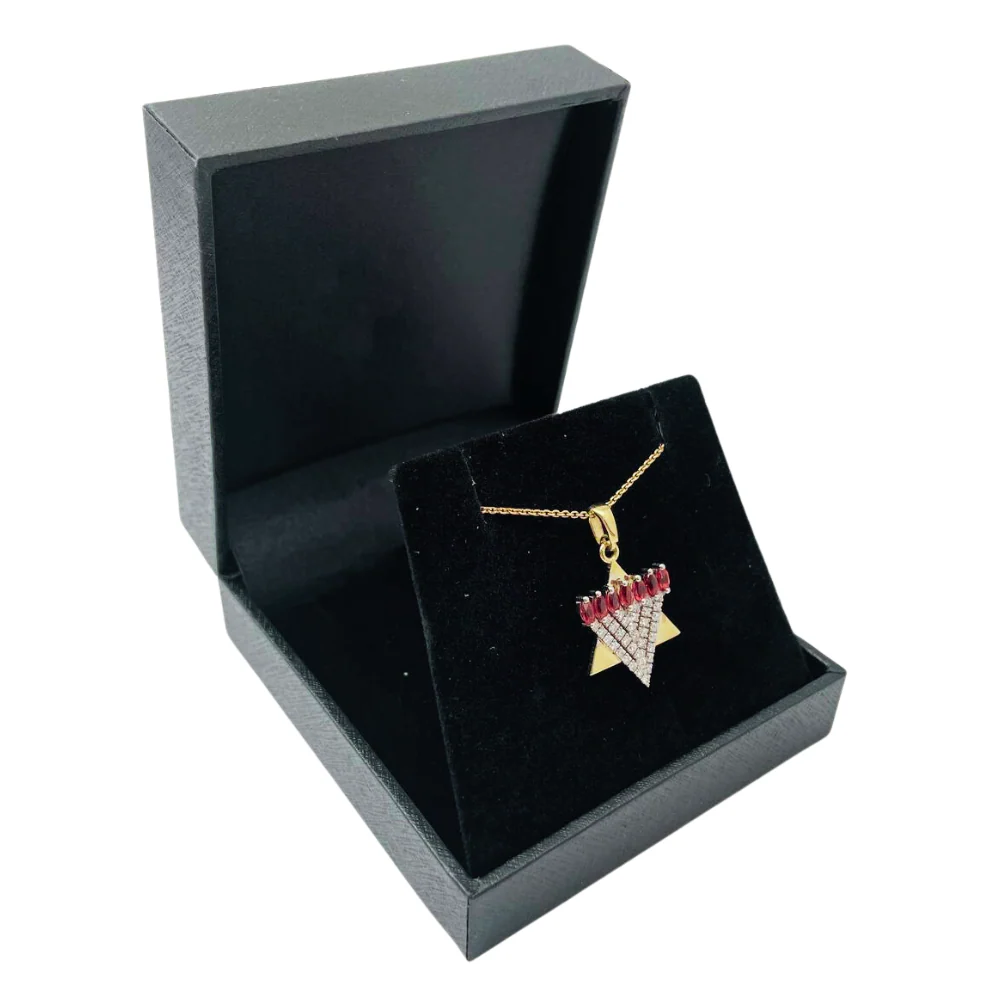 Menorah Pendant with Diamonds and Rubies in 14k Gold - Image 5