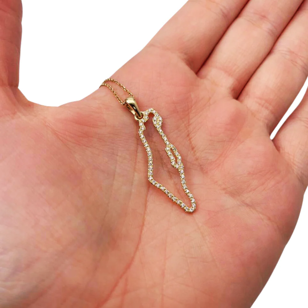 Diamond Studded Map of Israel Pendant in 14K Gold - Image 5