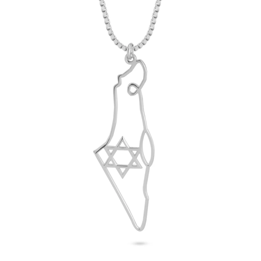 Map of Israel with Star of David Pendant and Chain in Sterling Silver