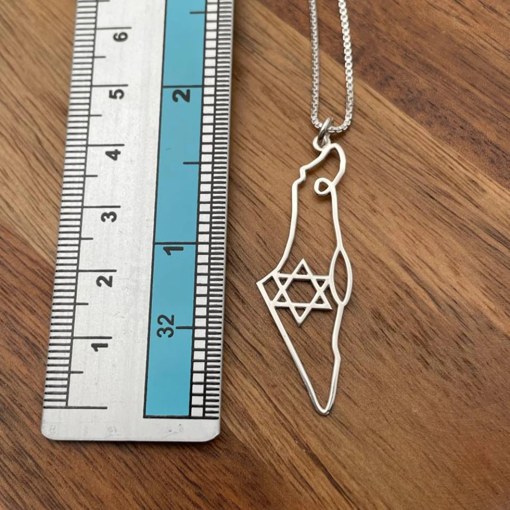 Map of Israel with Star of David Pendant and Chain in Sterling Silver - Image 5