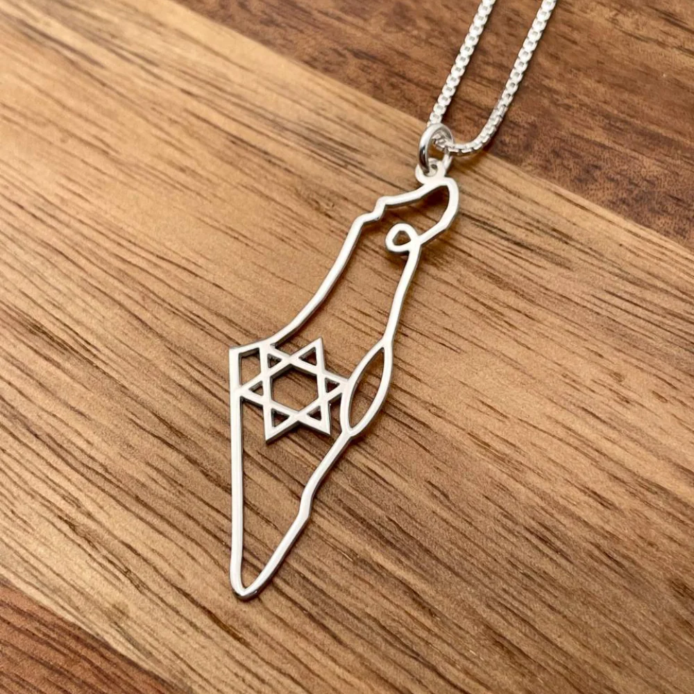 Map of Israel with Star of David Pendant and Chain in Sterling Silver - Image 6