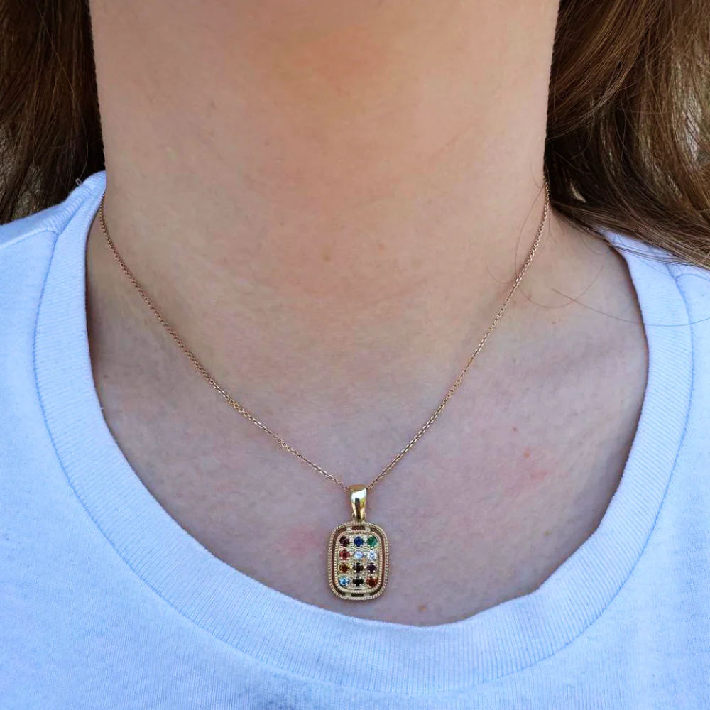 Hoshen Pendant Rectangle in 14K Gold with Gemstones - Image 5