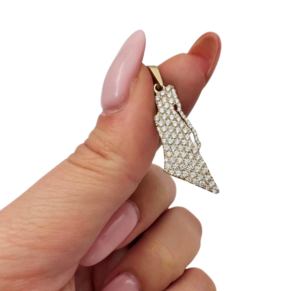 Diamond Studded Map of Israel Pendant with Am Israel Chai in 14K Gold - Image 6
