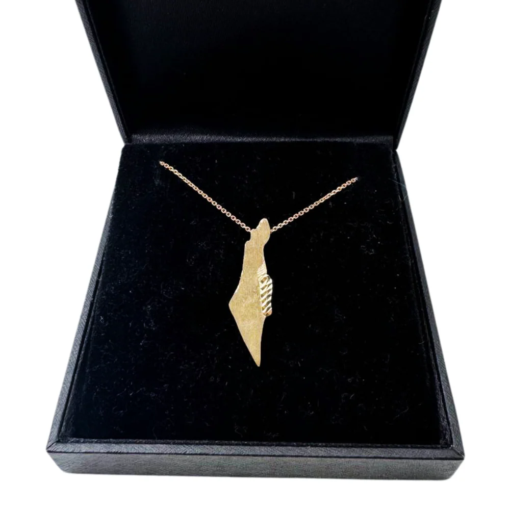 Map of Israel 14K Brushed Gold Pendant - Image 7