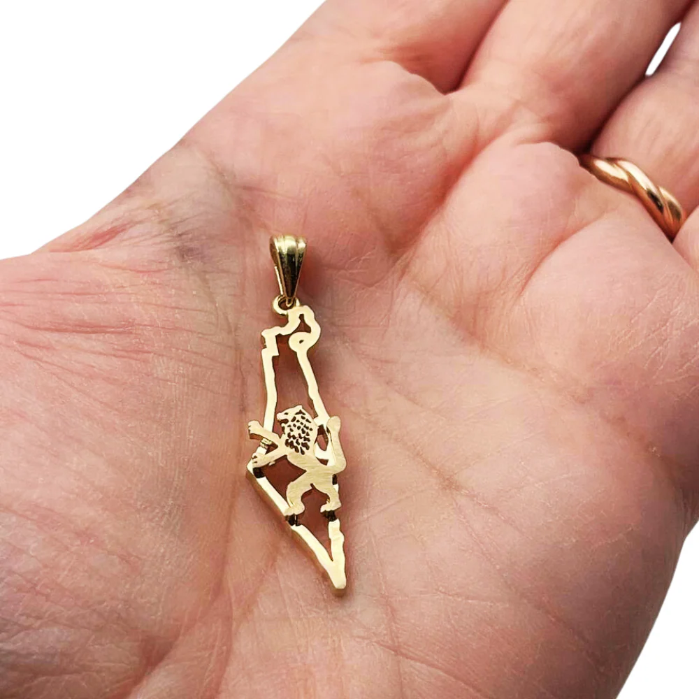 Map of Israel and Lion of Judah Pendant in 14K Gold - Image 3