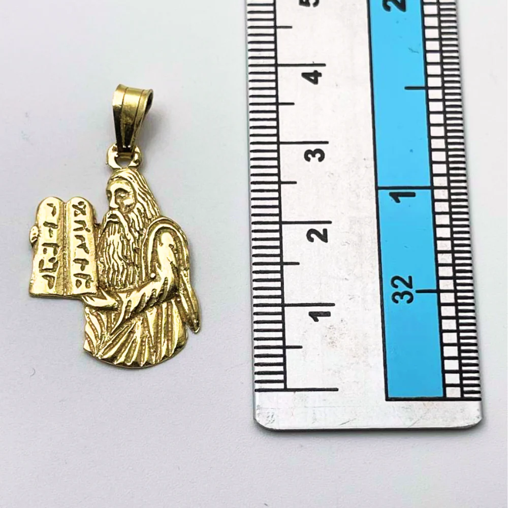 Moses with Ten Commandments Judaica Pendant in 14K Gold - Image 4