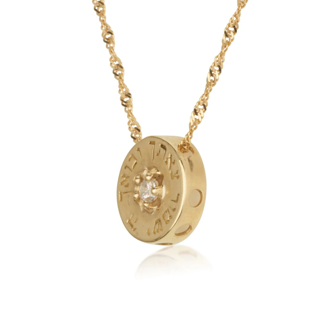 14K Yellow Gold Priestly Blessing Kabbalah Protection Pendant Necklace with Diamond - Image 2