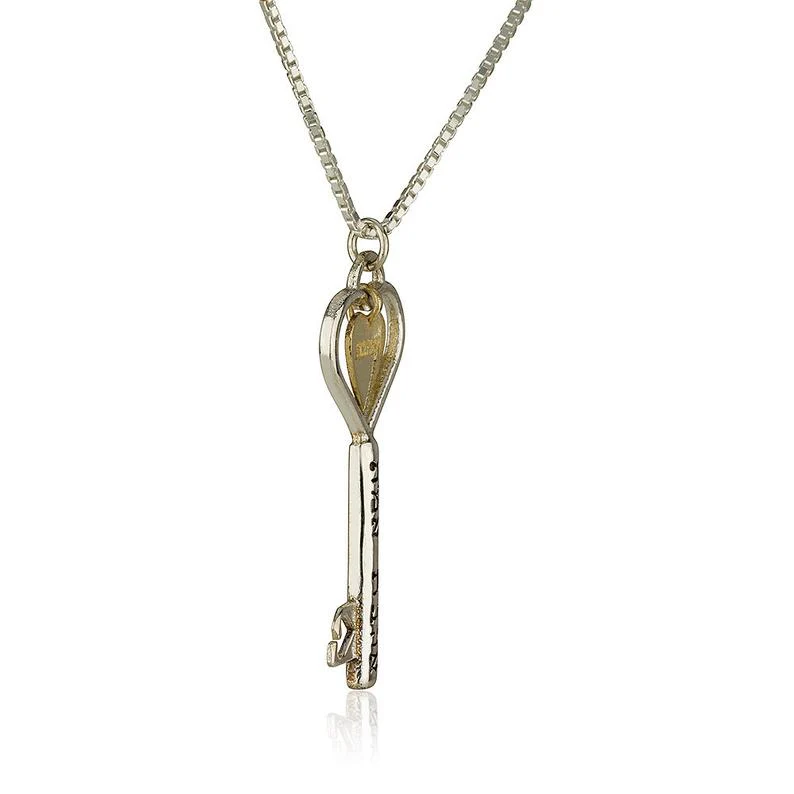 14K Gold and Silver Key to the Heart Pendant Necklace Set - Image 3